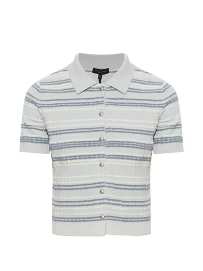 Rag & Bone Striped Short-sleeve Cardigan In Blue