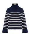 Rag & Bone Stripe Wool Cuff Sleeve Funnel Neck Sweater In Blue