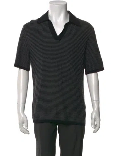 Pre-owned Rag & Bone Striped V-neck Polo Sweater In Green