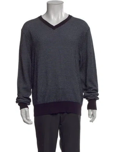 Pre-owned Rag & Bone Striped V-neck Pullover In Black