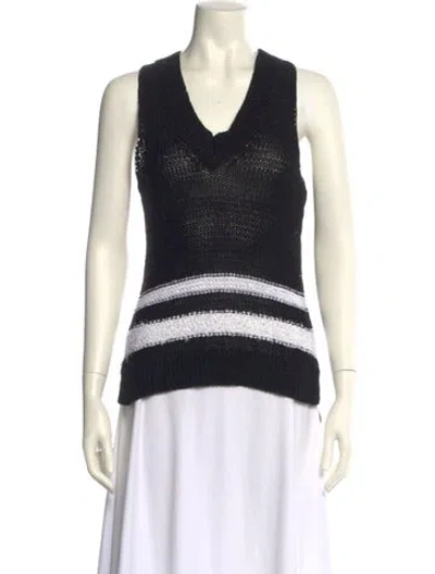 Pre-owned Rag & Bone Striped V-neck Sweater In Black