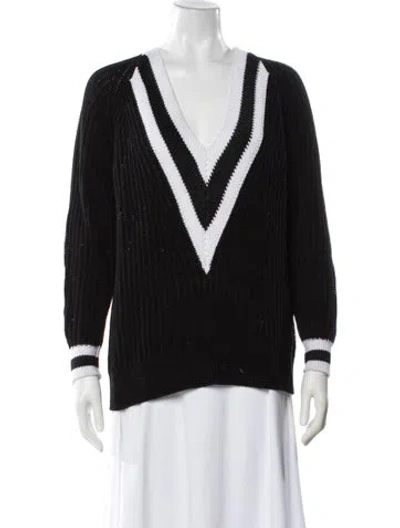 Pre-owned Rag & Bone Striped V-neck Sweater In Black