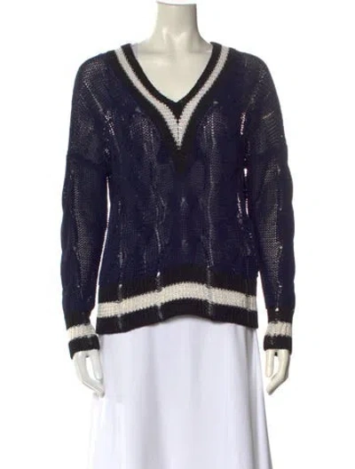 Pre-owned Rag & Bone Striped V-neck Sweater In Blue
