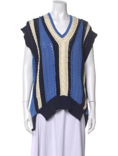 Pre-owned Rag & Bone Striped V-neck Sweater In Blue