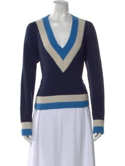 Pre-owned Rag & Bone Striped V-neck Sweater In Blue