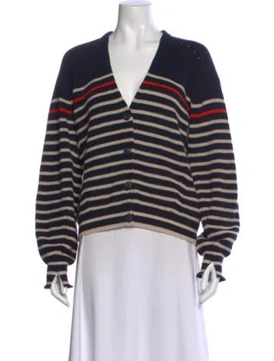 Pre-owned Rag & Bone Striped V-neck Sweater In Blue