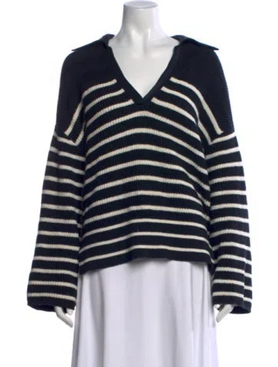 Pre-owned Rag & Bone Striped V-neck Sweater In Blue