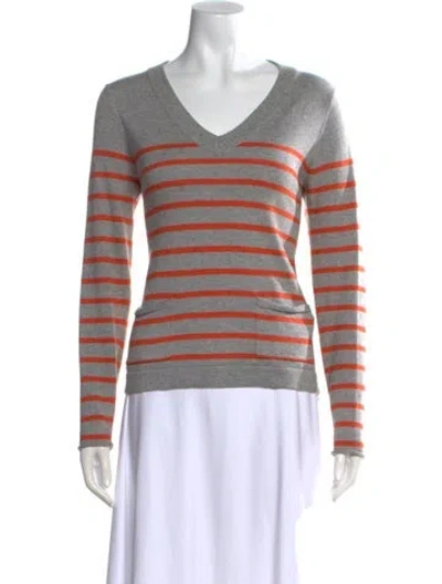 Pre-owned Rag & Bone Striped V-neck Sweater In Grey/orange