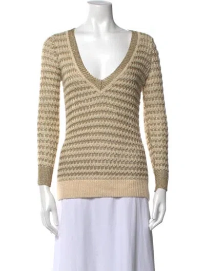Pre-owned Rag & Bone Striped V-neck Sweater In Metallic/neutrals