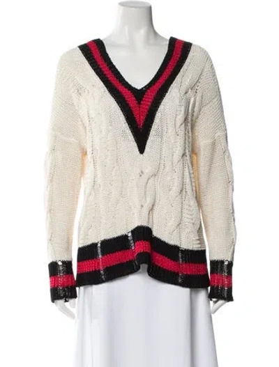 Pre-owned Rag & Bone Striped V-neck Sweater In Neutral