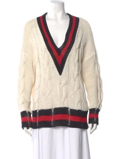 Pre-owned Rag & Bone Striped V-neck Sweater In Neutral