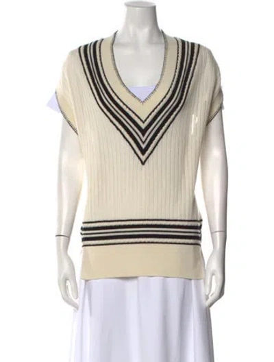 Pre-owned Rag & Bone Striped V-neck Sweater In Neutral