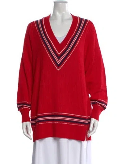 Pre-owned Rag & Bone Striped V-neck Sweater In Red