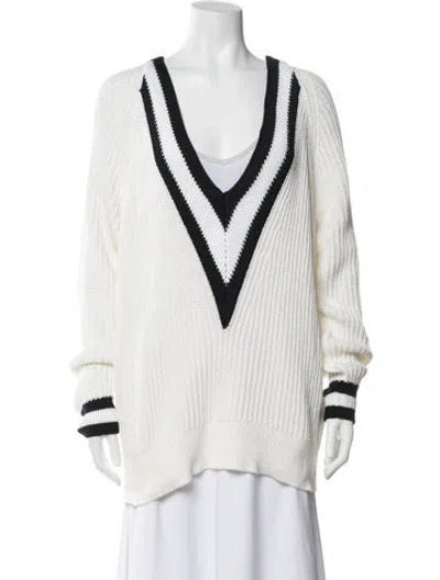 Pre-owned Rag & Bone Striped V-neck Sweater W/ Tags In White