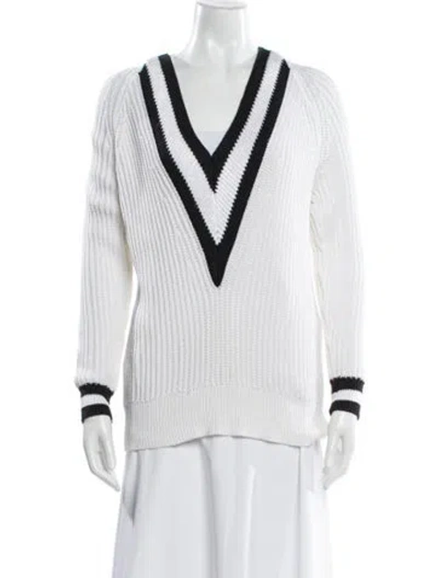 Pre-owned Rag & Bone Striped V-neck Sweater In White