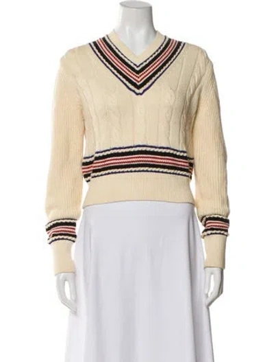 Pre-owned Rag & Bone Striped V-neck Sweater In White