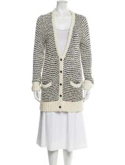 Pre-owned Rag & Bone Striped V-neck Sweater In White