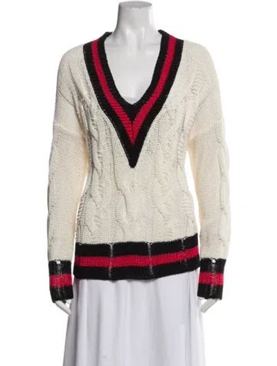 Pre-owned Rag & Bone Striped V-neck Sweater In White