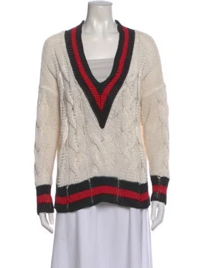 Pre-owned Rag & Bone Striped V-neck Sweater In White