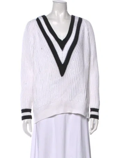 Pre-owned Rag & Bone Striped V-neck Sweater In White