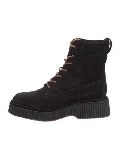 Pre-owned Rag & Bone Suede Animal Print Combat Boots In Black