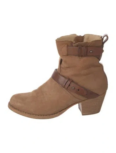 Pre-owned Rag & Bone Suede Colorblock Pattern Moto Boots In Brown