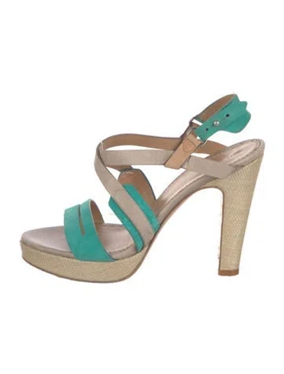 Pre-owned Rag & Bone Suede Colorblock Pattern Slingback Sandals In Neutral