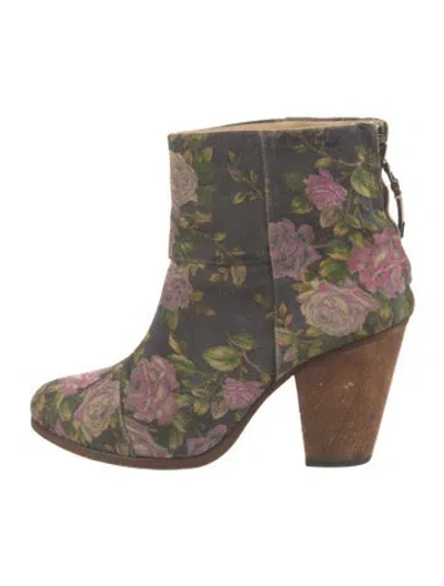 Pre-owned Rag & Bone Suede Floral Print Boots In Black