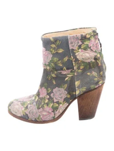 Pre-owned Rag & Bone Suede Floral Print Boots In Blue