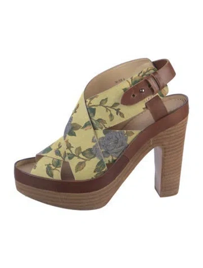 Pre-owned Rag & Bone Suede Floral Print Slingback Sandals In Green