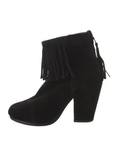 Pre-owned Rag & Bone Suede Fringe Trim Accent Boots In Black