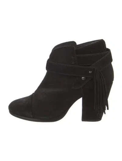 Pre-owned Rag & Bone Suede Fringe Trim Accent Boots In Black