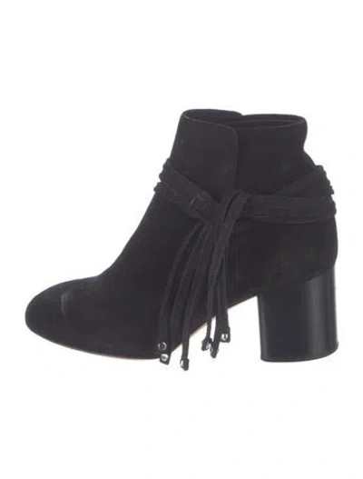Pre-owned Rag & Bone Suede Fringe Trim Accent Boots In Black