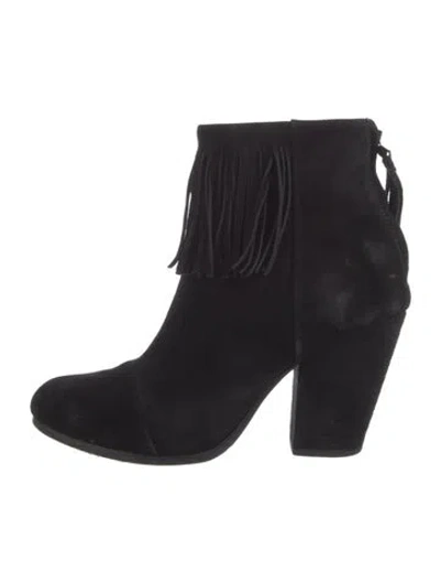 Pre-owned Rag & Bone Suede Fringe Trim Accent Boots In Black