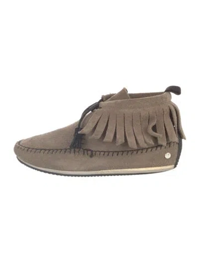 Pre-owned Rag & Bone Suede Fringe Trim Accent Boots In Black/grey