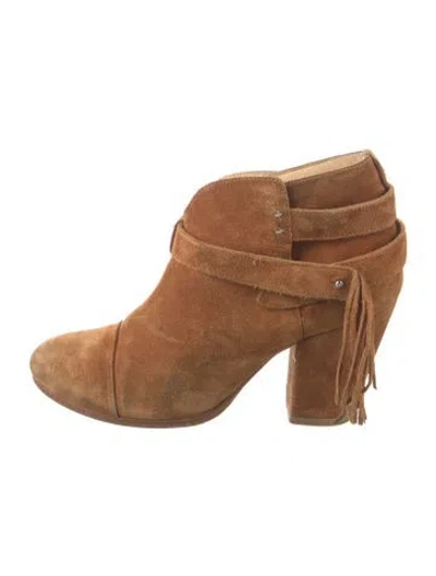 Pre-owned Rag & Bone Suede Fringe Trim Accent Boots In Brown