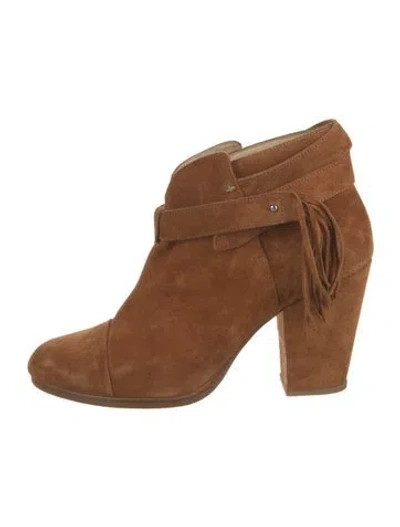 Pre-owned Rag & Bone Suede Fringe Trim Accent Boots In Brown