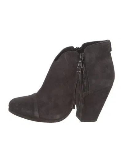 Pre-owned Rag & Bone Suede Fringe Trim Accent Boots In Gray