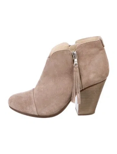 Pre-owned Rag & Bone Suede Fringe Trim Accent Boots In Neutral