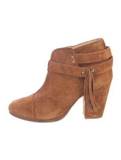 Pre-owned Rag & Bone Suede Fringe Trim Accent Boots In Orange
