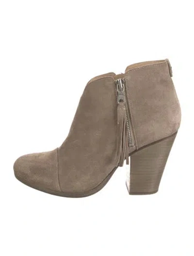 Pre-owned Rag & Bone Suede Fringe Trim Accent Chelsea Boots In Neutrals