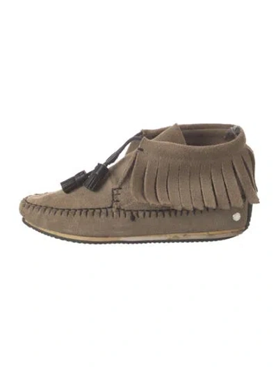 Pre-owned Rag & Bone Suede Fringe Trim Accent Moccasins In Brown
