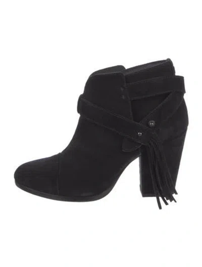Pre-owned Rag & Bone Suede Fringe Trim Accent Moto Boots In Black