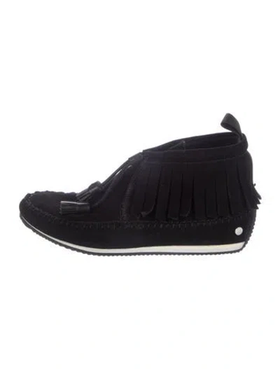 Pre-owned Rag & Bone Suede Fringe Trim Accent Sneakers In Blue