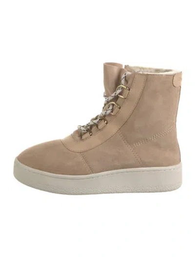 Pre-owned Rag & Bone Suede Fur Trim Combat Boots In Neutral