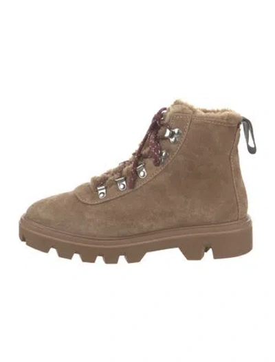 Pre-owned Rag & Bone Suede Fur Trim Hiking Boots In Brown