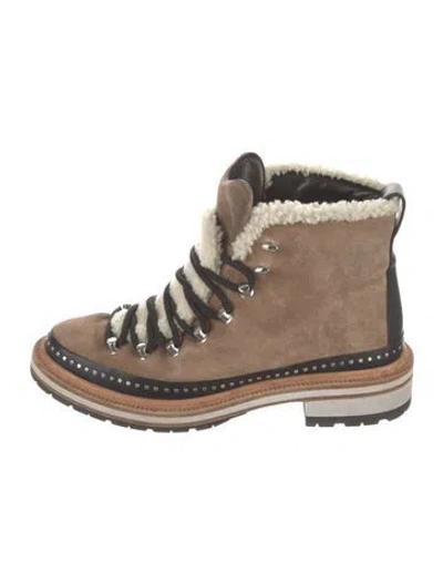 Pre-owned Rag & Bone Suede Fur Trim Hiking Boots In Brown/neutrals