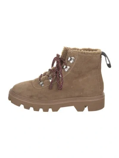 Pre-owned Rag & Bone Suede Fur Trim Hiking Boots In Neutral