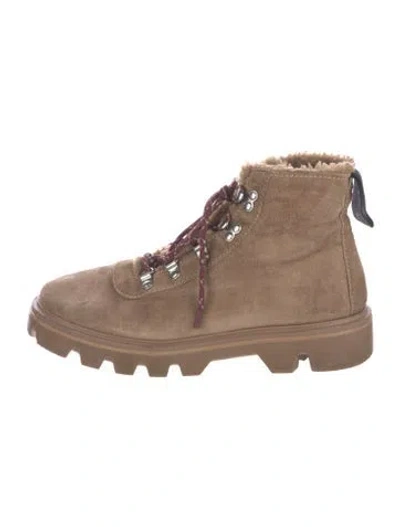 Pre-owned Rag & Bone Suede Fur Trim Hiking Boots In Neutral