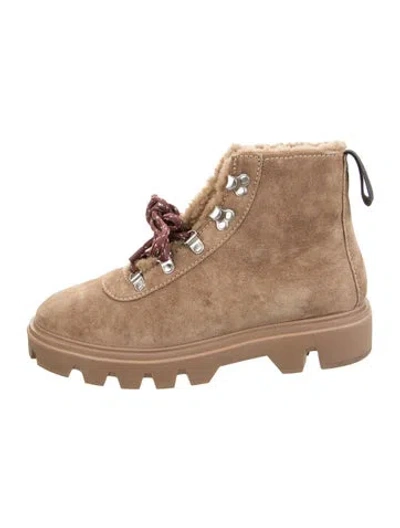 Pre-owned Rag & Bone Suede Fur Trim Lace-up Boots In Neutral